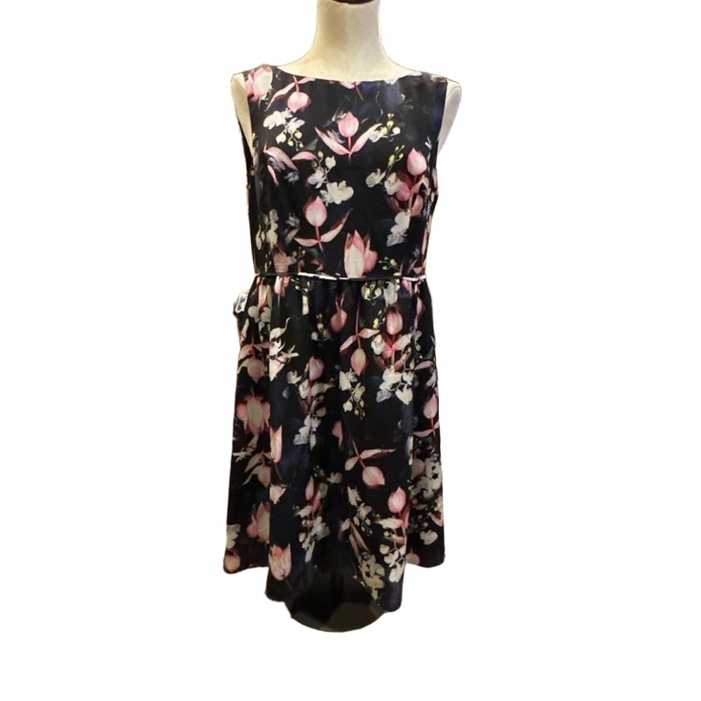 Adrianna Papell Black and Pink Floral Dress